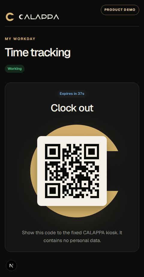 Real CALAPPA mobile employee view for clocking and self-service