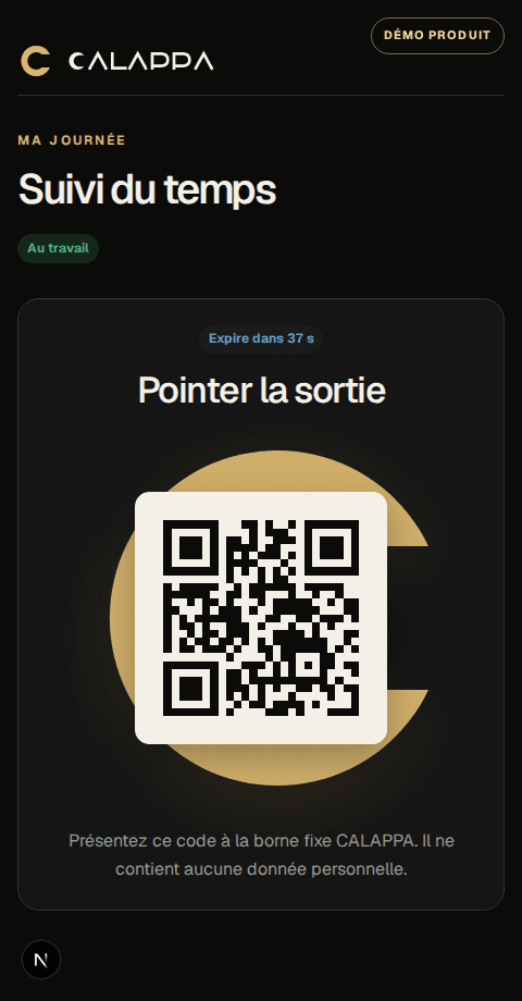 Vue mobile réelle CALAPPA pour pointage et libre-service salarié