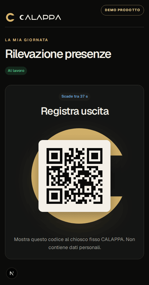 Vista mobile reale CALAPPA per timbratura e self-service dipendente